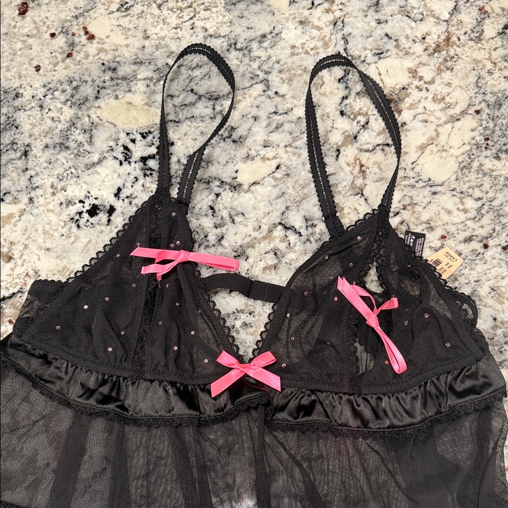 Victoria's Secret Black Sheer Bra with Pink Bows